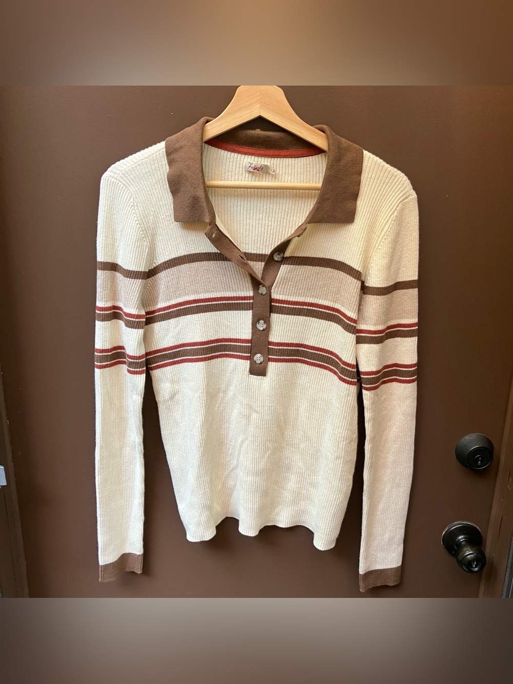 Faherty Mikki Henley Striped Polo Cashmere/Cottton Size L